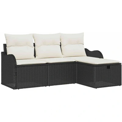 Image of vidaXL 4 Piece Garden Sofa Set with Cushions Black Poly Rattan