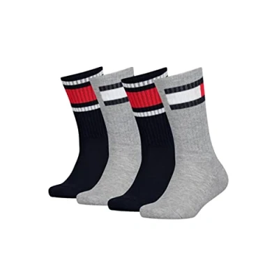 Image of Tommy Hilfiger Unisex Kids CREW SOCK, Grey/Navy, 6 8 UK