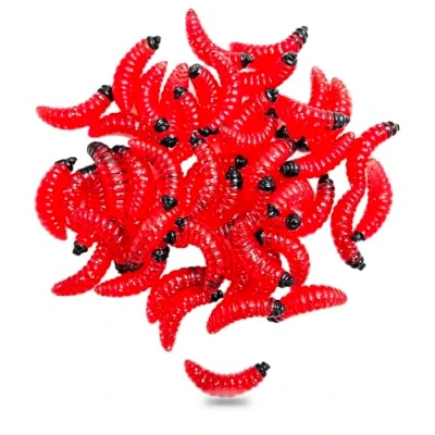 Image of 50Pcs 1Inch Silicone Soft Maggot Worm Artificial Bread Fishing Lure (Red)