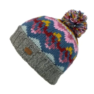 Image of Kusan Wool Multi Colour Bobble Beanie Hat (Grey/Pink)