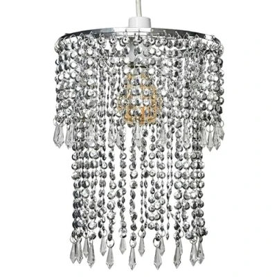 Image of MiniSun Elegant Modern Sparkling Chrome Acrylic Crystal Jewel Bead Effect Ceiling Pendant Light Shade
