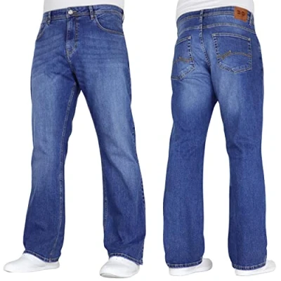 Image of Crosshatch Mens Stretch Boot Cut Leg Flared Classic Retro Denim Jeasn by JeanBase Mid Wash 32W X 34L