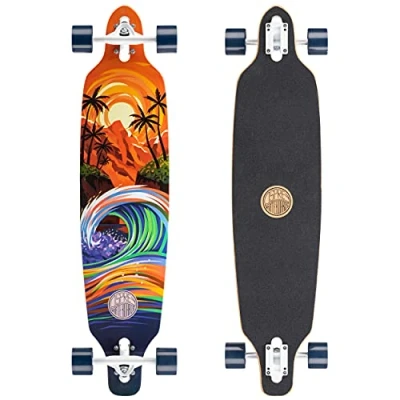 Image of Osprey Twin Tip Longboard, 39inch, Complete Skateboard, 7 PLY Canadian Maple Deck, For Adults, Kids and Beginners, Sunset Multiple Colours