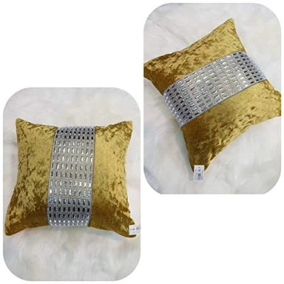 Image of Householdfurnishing Stylish Cushion cover Crushed Velvet Luxurious Modern Design Sparkle Diamante (Gold, 45 X cm)
