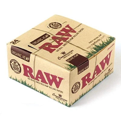 Image of 24 Pack of RAW Paper King Size Slim Rolling Papers CONNOISSEUR Booklets = 640 INCLUDES ROACH TIPS. ITK_Trade