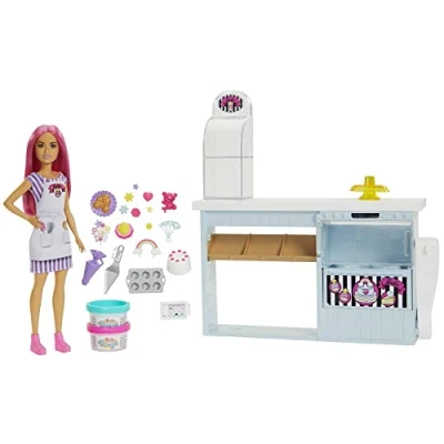 Image of Barbie Bakery Playset with 12 in Petite Doll, Pink Hair, Station, Cake Making Feature &amp; 20+ Realistic Play Pieces, 3 Up
