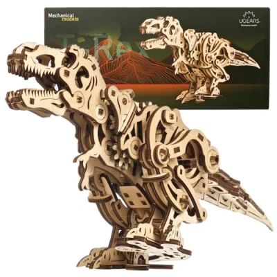 Image of Ugears Tyrannosaurus Rex 3D Wooden Puzzles Model Kit for Adults to Build Puzzle Set Perfect Hobbies Men Mechanical Dinosaur with Bipedal Motion