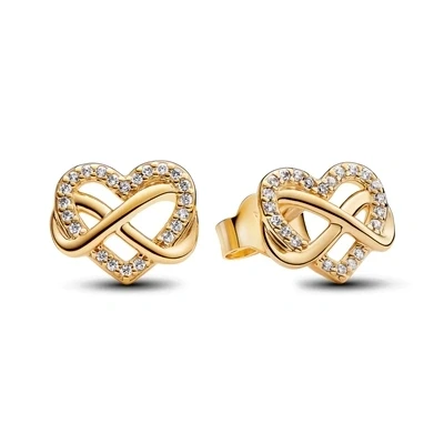 Image of Pandora Sparkling Infinity Heart Gold Stud Earrings