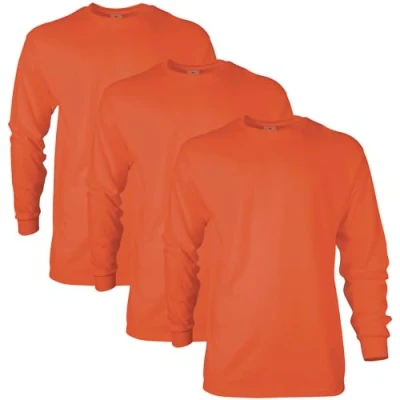 Image of Gildan Unisex&#039;s Ultra Cotton Long Sleeve T Shirt, Style G2400, Multipack, Orange (3 Pack), S (Pack of 3)