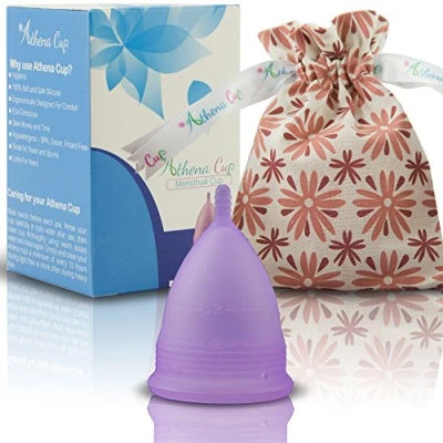 Image of Athena Menstrual Cup One Pack, Period Cups for Regular to Heavy Flow (Size 2 Large) Soft Reusable Menstruation BPA Free Feminine Silicone Easy Use and Clean Tampon Pad Alternative (Transparent Purple)