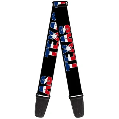 Image of Buckle Down Guitar Strap Texas Star Black White Blue Red 2 Inches Wide