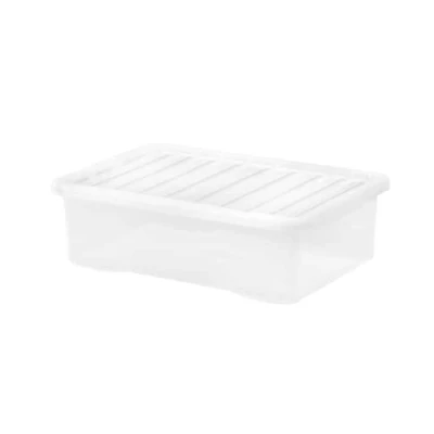 Image of SELGEN 32L Plastic Storage Boxes Crystal Clear Box &amp; Lid Home Office Stackable Nestable (60.00 x 40.00 18.00 cm)