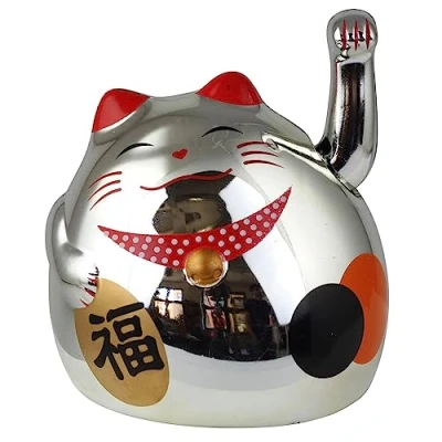 Image of Freak Scene Roundish lucky cat Maneki Neko Waving 8 cm silver