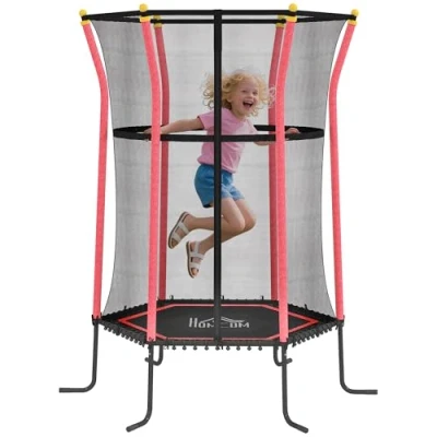 Image of HOMCOM 5.4 FT/ 64 Inch Kids Trampoline With Enclosure Net Mini Indoor Outdoor Trampolines for Child Toddler Age 3 10 Years Red