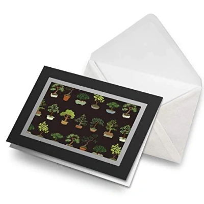 Image of Greeting Cards Black (Insert) Bonsai Japanese Trees Blank Greetings Card Birthday Kids Party Boys Girls #3123