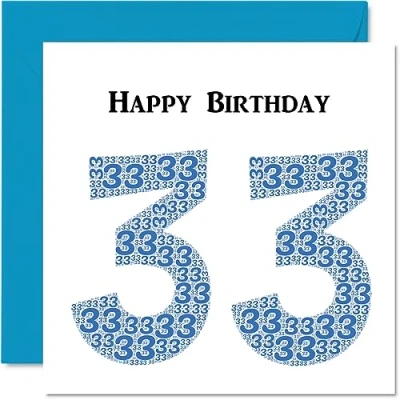 Image of Fun 33rd Birthday Cards for Men Shapecloud Happy Card Dad Mum Son Daughter Brother Sister Uncle Auntie Cousin, 145mm x Greeting Cards,