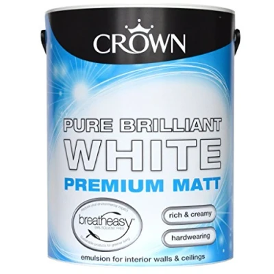 Image of CROWN CWN5022862 Breatheasy Pure Brilliant Matt Emulsion PB White 5L, Acrylic