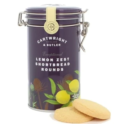 Image of Cartwright &amp; Butler Lemon Zest Shortbread Rounds Tin, Clip Lid Soft and Crumbly All Butter Shortbreads