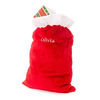 Image of Hoolaroo Personalised Embroidered Christmas Sack 66cm Plush Deluxe Large present Gift Bag Xmas Red White