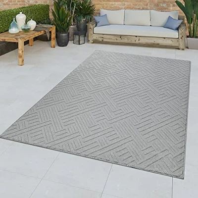 Image of TT Home Modern In &amp; Outdoor Short Pile Rug Geometric Pattern Grey, Size:160x230 cm