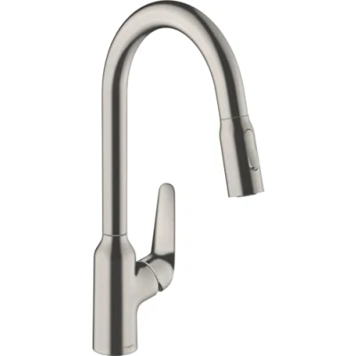 Image of hansgrohe 71800800 M429 H220 Kitchen Tap, 360 Swivel Range, Pull Out Spray, Stainless Steel, Spout height 22 cm