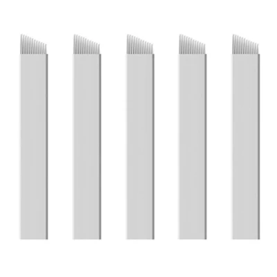 Image of Xiaoyu 50PCS Microblading Needles, Permanent Makeup Manual Tattoo Eyebrow Blade Bevel for Pens, White, 12 Pin