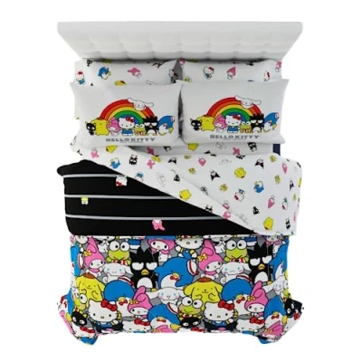 Image of Franco Collectibles Sanrio Hello Kitty &amp; Friends Bedding 7 Piece Super Soft Comforter and Sheet Set with Sham, Queen, (100% Official Licensed Product)