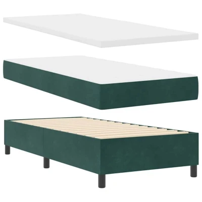 Image of vidaXL Box Spring Bed with Mattress &amp; Bench Dark Green 100x200 cm Velvet
