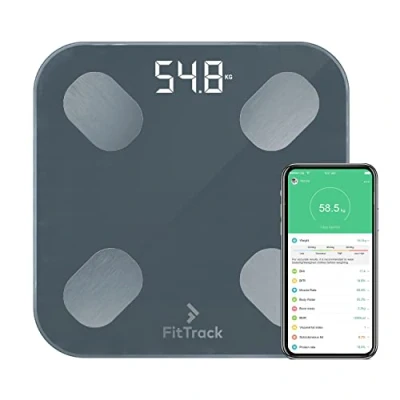 Image of Digital Body Weight Bathroom Scale FitTrack Dara FDA Approved Fat BMI Smart &amp; Composition Analyzer Monitor Most Accurate Bluetooth Glass Weighing (Black)
