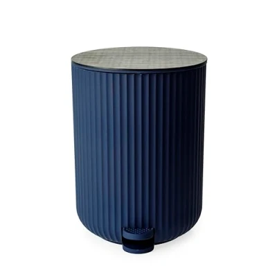 Image of Blue Canyon Berkley Pedal Bin with Bamboo Lid, 5 L Capacity, Modern Trash Can, Anti Fingerprint, Durable Material, Dustbin for Bedroom &amp; Office, Cylindrical Shape, Kitchen Bin, Compact Size,