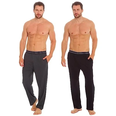 Image of INSIGNIA 2 Pack Mens Plain Jersey Pyjama Lounge Bottoms Pants (Black Grey comfort top, XXL)