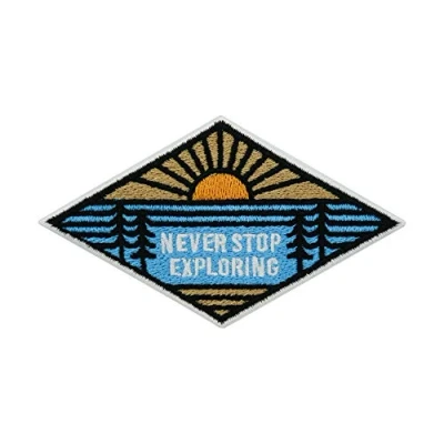 Image of Adventure Collection: Never Stop Exploring Mountains with Sun and Trees Iron on Patch Outdoor Hiking Patches, for Backpacks, Embroidery Patch, Ironable Badges Finally Home