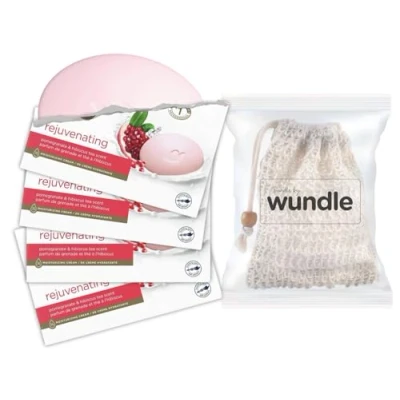 Image of Wundle Bundle Soap Saver Exfoliating Pouch with 4 x Dove Rejuvenating Moisturising Bars (Pomegranate &amp; Hibiscus Tea)