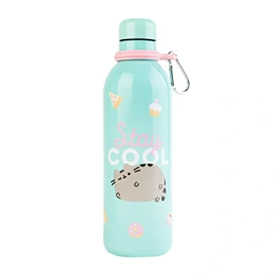 Image of Grupo Erik Pusheen Foodie Collection Water Bottle Sports 500ml / 17OZ, Stainless Steel, Vacuum Insulated Bottle, Double Wall Reusable With Carabiner, BPA Free