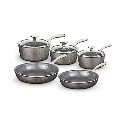 Image of Tower T900209 Cerastone Pro 5 Piece Cookware Set with Non Stick Coating and Riveted Steel Handles, 18/20/22cm Saucepans 20/24cm Frying Pans, Graphite