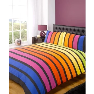 Image of Soho Multi Stripe Duvet Cover Quilt Bedding Set, Blue Purple Orange Yellow Green, 2 pcs, Single Size Bedroom Bed Linen by Rapport