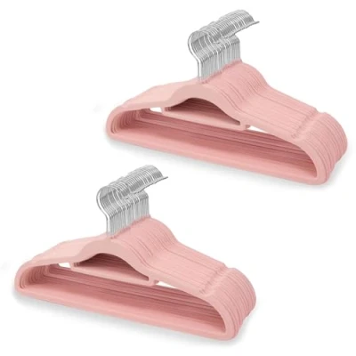 Image of 1ABOVE Premium Quality 50 pack Non Slip Velvet Hangers (44cm) Heavy Duty Suit with Tie Bar, 360 Swivel Hooks Space saving, sturdy to hold Jacket, Jumper &amp; Pullover(Set of PINK)