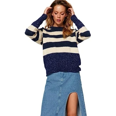 Image of Trendyol FeMan Oversize Basic Crew Neck Knitwear Sweater,Navy Blue,S