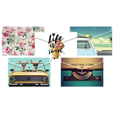 Image of Tiger A4 Stud Wallet Folders In Assorted Fashion Design Pack of 5 Files