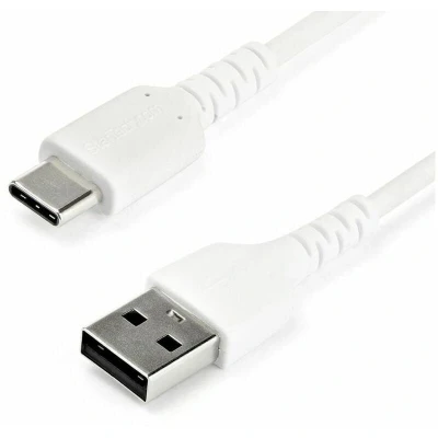 Image of StarTech.com 1m USB A to C Charging Cable Durable Fast Charge &amp; Sync 2.0 Type Data Cord Rugged TPE Jacket Aramid Fiber M/M 60W White Samsung S10, iPad Pro, Pixel (RUSB2AC1MW)
