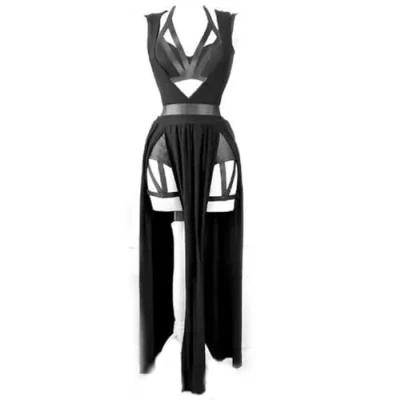 Image of New 3 Piece Women&#039;s Dress Set Padded Gothic Sexy Lingerie Party Red Bandage Cutout Black Style 2 S