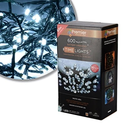Image of 600 White Multi Action Battery Operated LED Christmas Lights inc Timer