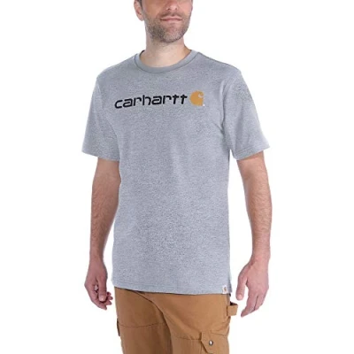Image of Carhartt Men&#039;s Relaxed Fit Heavyweight Short Sleeve Logo Graphic T Shirt, Heather Grey, XXL