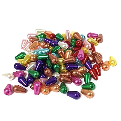 Image of Mixed Colour Acrylic Plain Round Drop Beads 6mm x 10mm for Jewellery Making and Craft Projects Round, Shape in Vibrant Colours (Pack of 100+)
