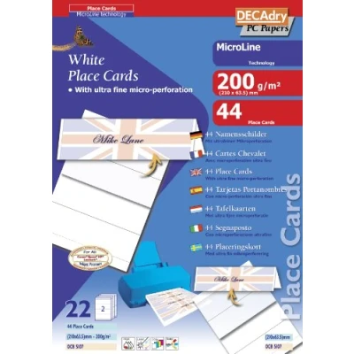Image of Decadry Place Card 210x63.5mm 2 per A4 Sheet White Pack of 44 OCB5107, Size [ 1 ] SKU LX19191