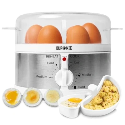 Image of Duronic Electric Egg Boiler EB35 WE, Steamer for Eggs, Cooking Machine, Automatic Electronic Poacher Machine 7 Soft, Medium &amp; Hard Boiled Eggs