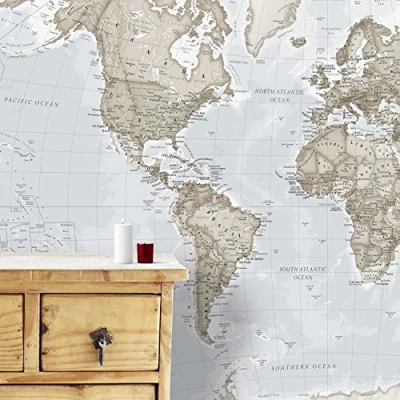 Image of Giant World Map Mural Mega Of The Neutral Tones 232 x 158