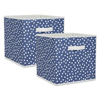 Image of DII Non Woven Storage Collection Polka Dot Collapsible Bin, French Blue &amp; White, Small Set, 13x13x13&quot; Cube, 2 Piece