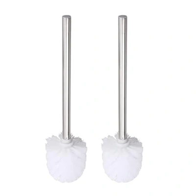 Image of 2 Pieces Toilet Brush, Stainless Steel Handle, Long Handle Diameter 8cm, Replaceable Brush Head (White)