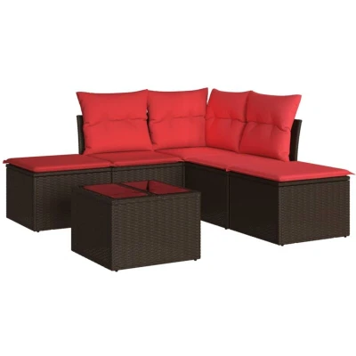 Image of Vidaxl 6 Piece Garden Sofa Set with Cushions Brown Poly Rattan